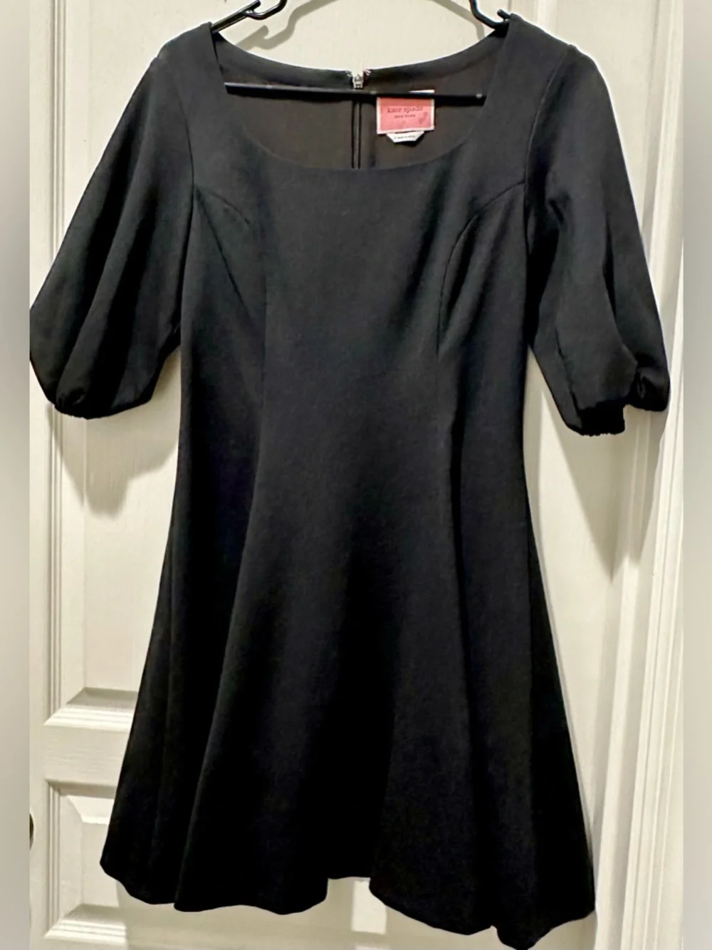 Kate Spade New York Ponte Puff Sleeve Fit & Flare LBD Black Mini Dress ZB14